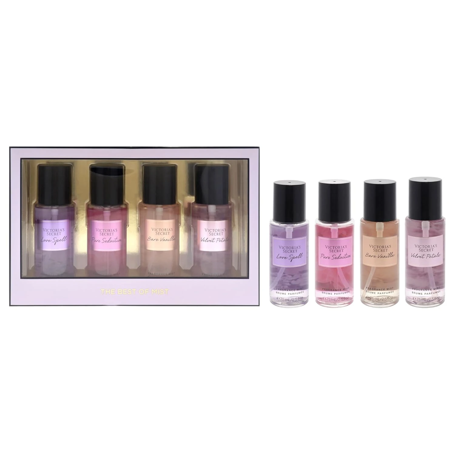 VICTORIA SECRET TRAVEL SET 4*75ML (PURE SEDUCTION+VELVET PETALS+LOVE SPELL+BARE