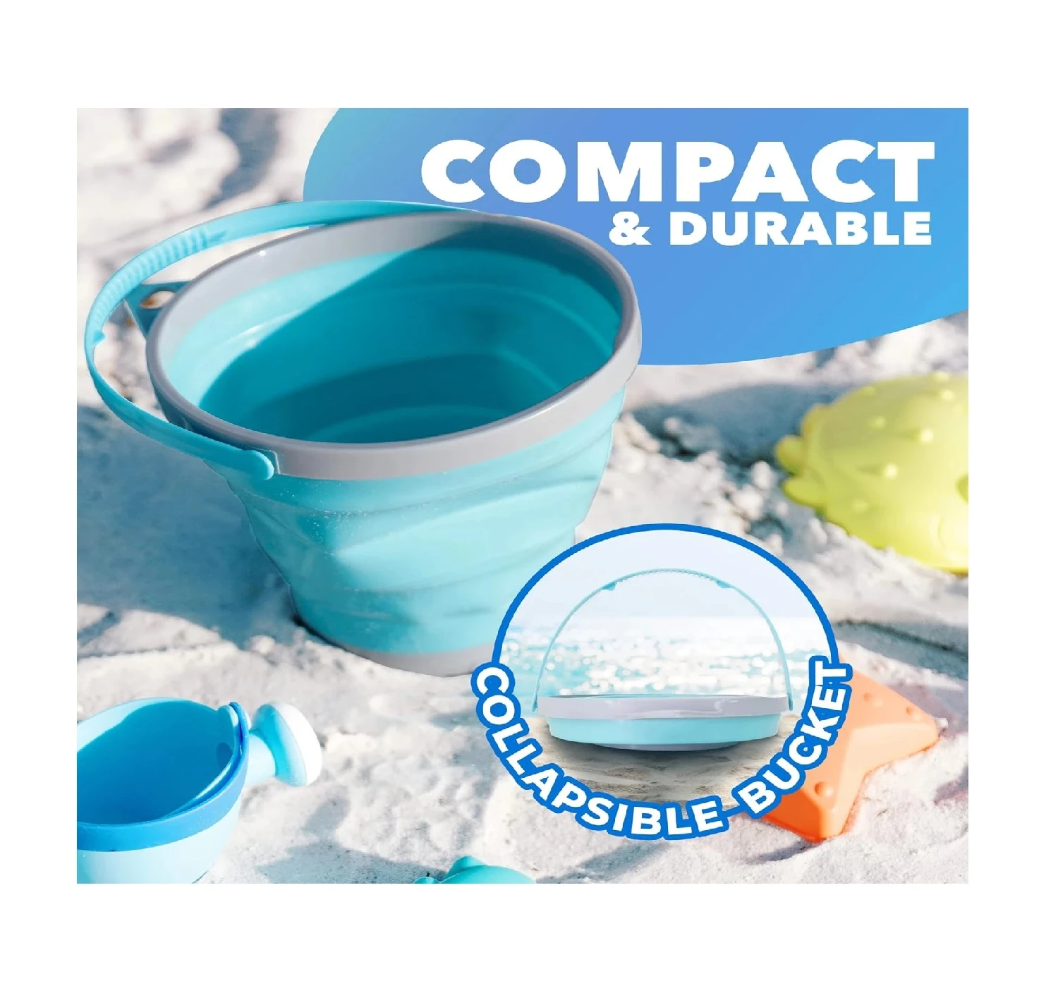 Foldable Beach Bucket Set 5 Pieces Soft Plastic with Net Bag Packing