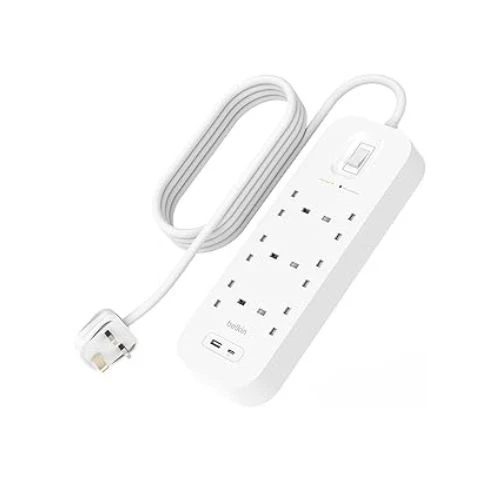 6-Outlet UK Surge Protector with USB-A to USB-C Charging – Belkin