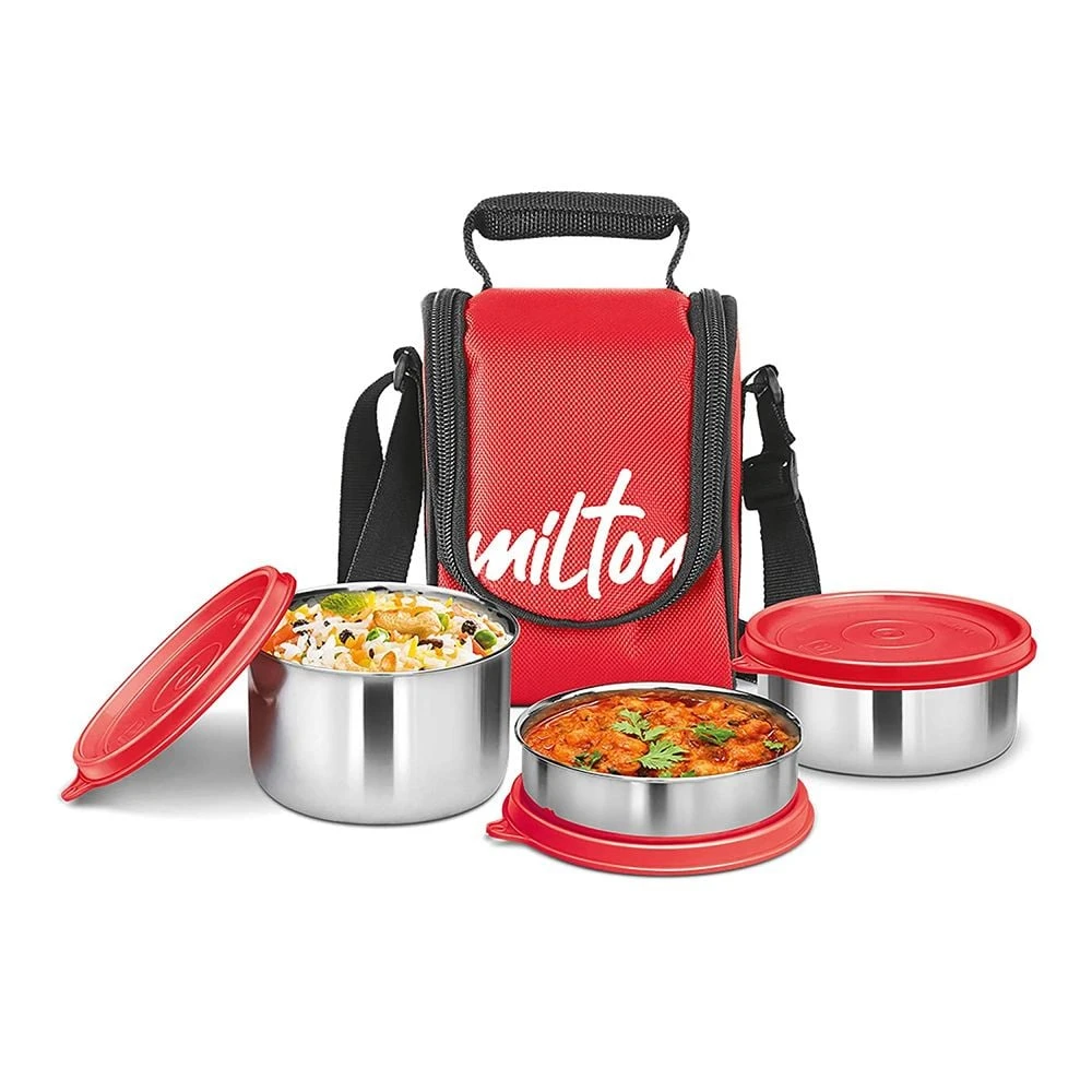 3 Stainless Steel Containers with Lunch Bag, Red