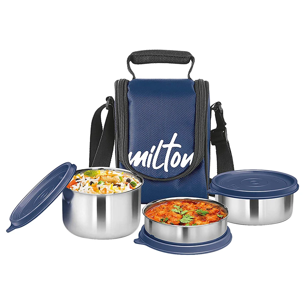 3 Stainless Steel Containers with Lunch Bag, Blue