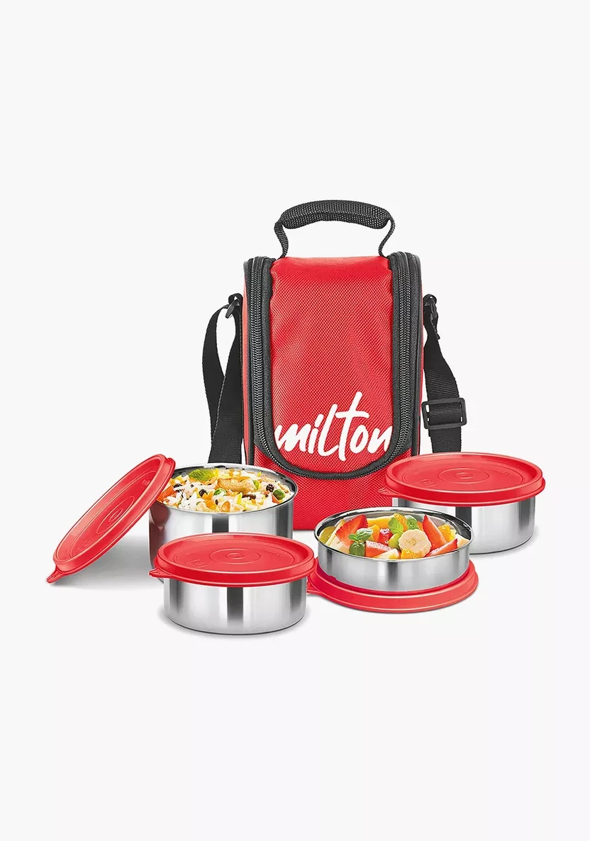 Milton Tasty 4 Stainless Steel Containers with Lunch Bag, Red