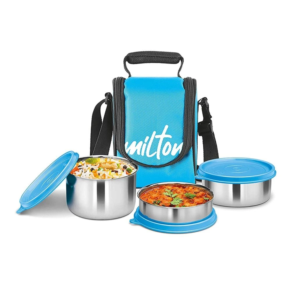 Everyday Fresh 4-Container Steel Lunch Set with Insulated Cyan Bag