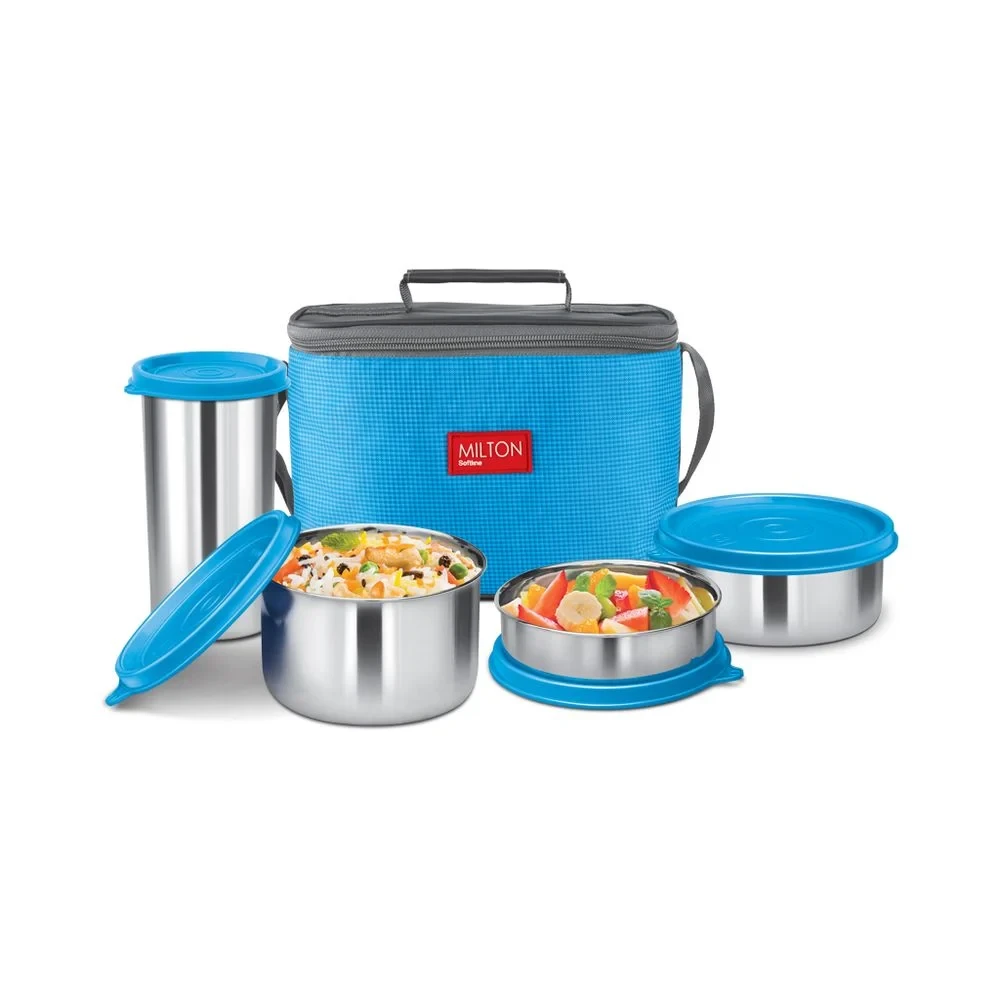 Milton Tasty 3 Stainless Steel Containers Combo Lunch Bag with Tumbler, Blue