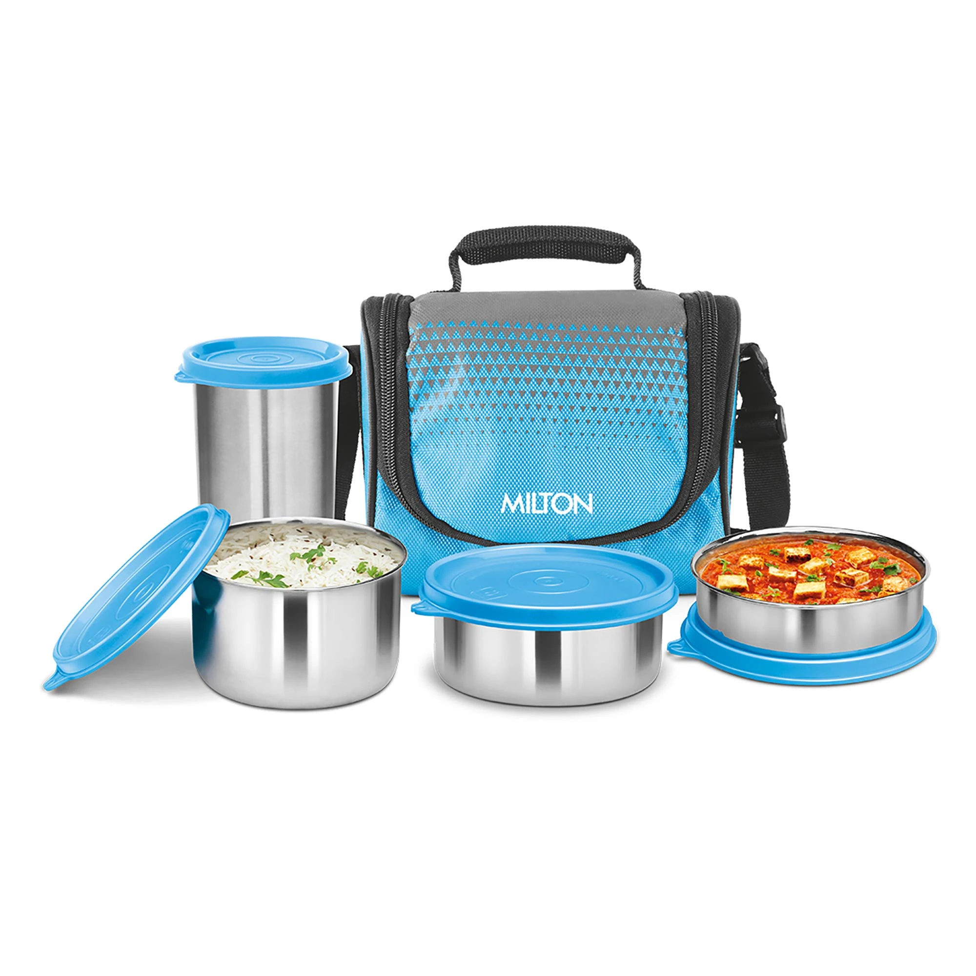 Cyan Lunch Combo Set with 3 Stainless Steel Containers & Tumbler