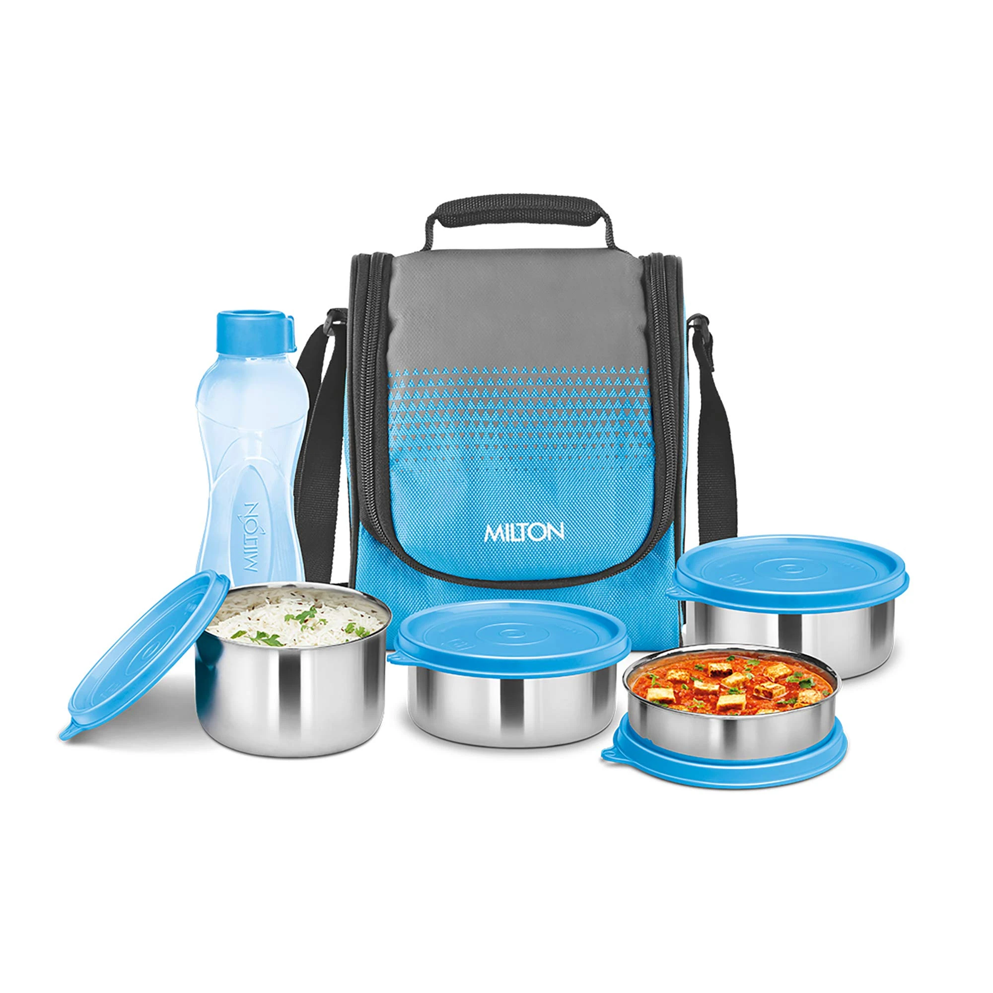 Tasty 4 Stainless Steel Containers Combo Lunch Bag with Bottle, Cyan