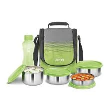 4-Container Stainless Steel Lunch Set with Bag and Bottle – Green
