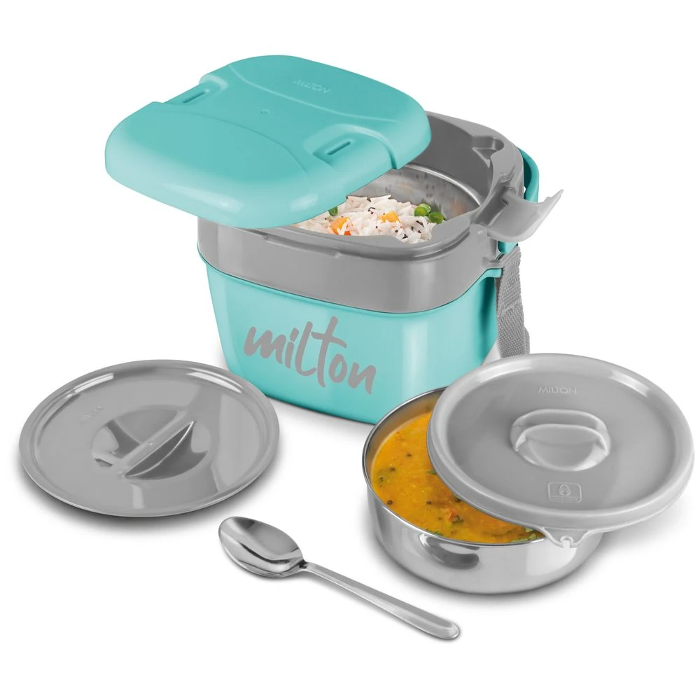 Cubic Shape Compact Stainless Steel Lunch Box – 800ml, Aqua Green