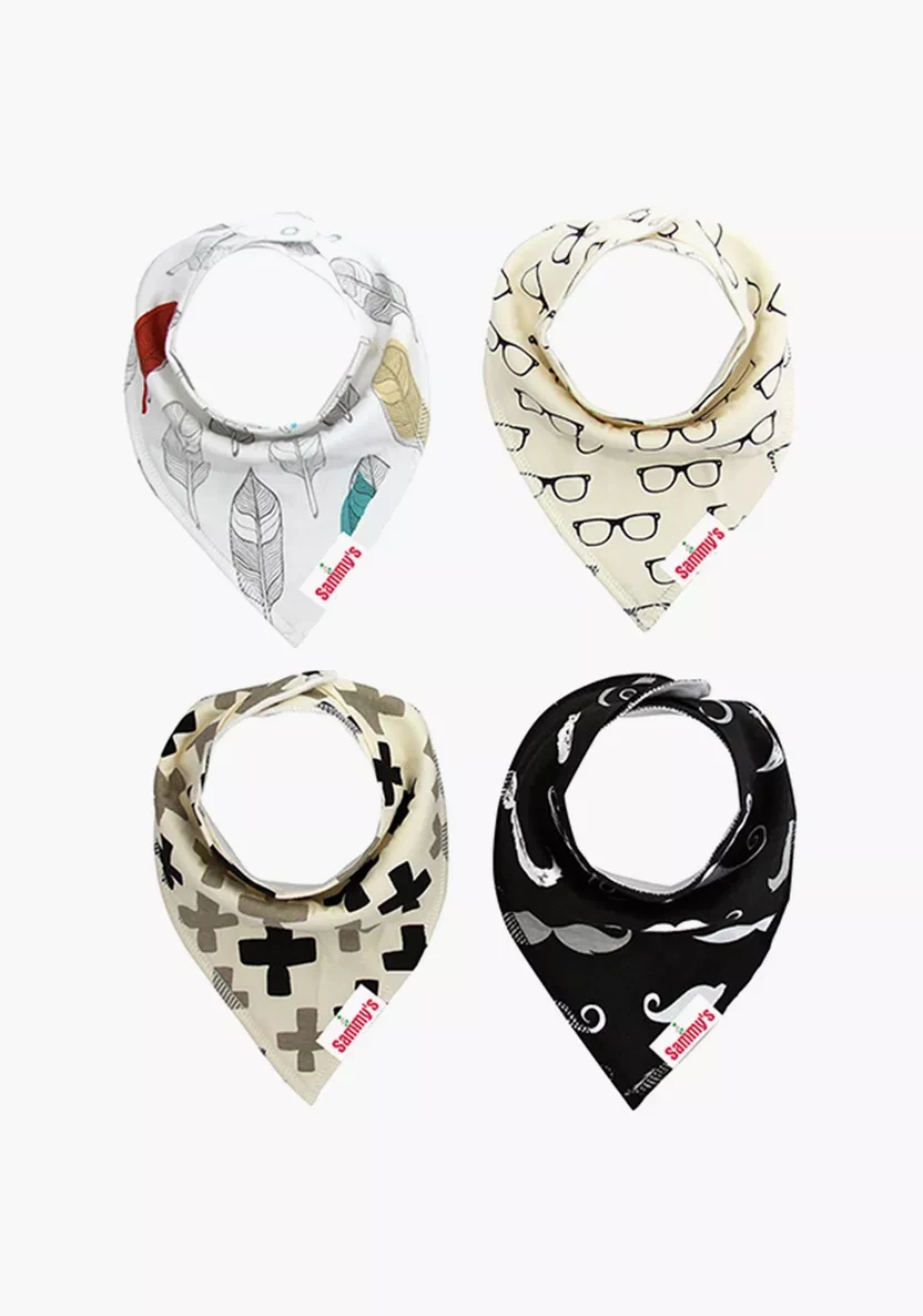 Eazy kids Bandana Bibs Set of 4 - Organic Cotton - Glasses Mustaches