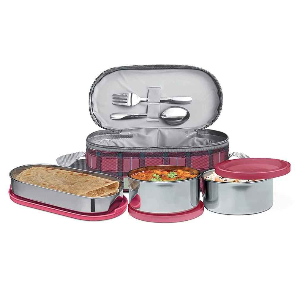 Milton Corporate Lunch 3 Stainless Steel Lunch Box with Lunch Bag, Maroon