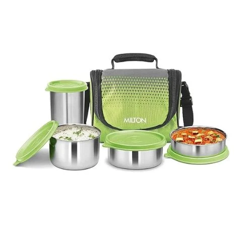 Tasty 3 Stainless Steel Containers Combo Lunch Bag with Tumbler, Green