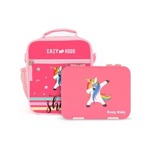 Eazy Kids Bento Boxes wt Insulated Lunch Bag Combo - Unicorn Pink