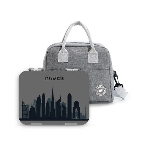 Eazy Kids Bento Boxes wt Insulated Lunch Bag Combo - Love Dubai Grey