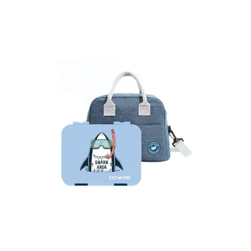 Eazy Kids Bento Boxes wt Insulated Lunch Bag Combo - Super Shark Blue