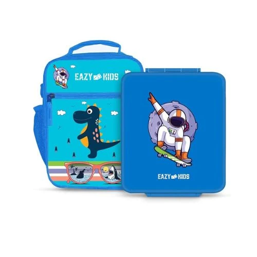Eazy Kids Bento Boxes wt Insulated Lunch Bag Combo - Baby Astronaut Blue