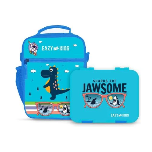 Eazy Kids Bento Boxes wt Insulated Lunch Bag Combo - Jawsome Shark Blue