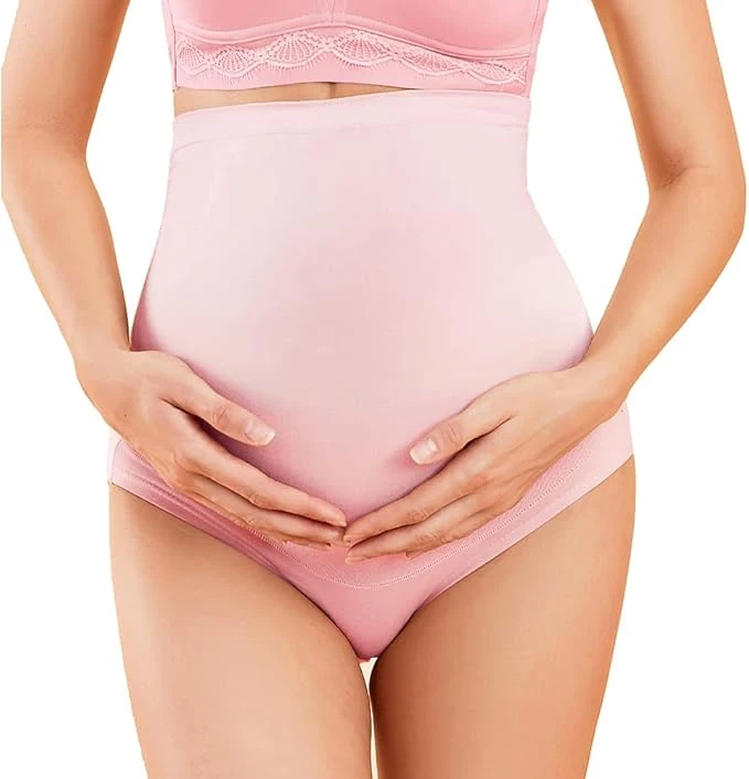 Sunveno High Waist Pregnancy Support Cotton Panties - Pink M