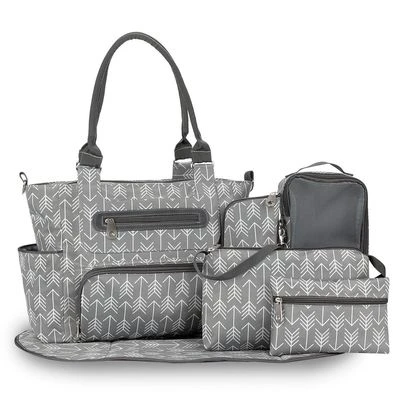 Diaper Bag Set of 6 with Hooks - Melange Grey by Little Story