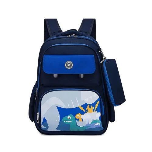 Dino School Bag w / t Pencil Case - Dark Blue