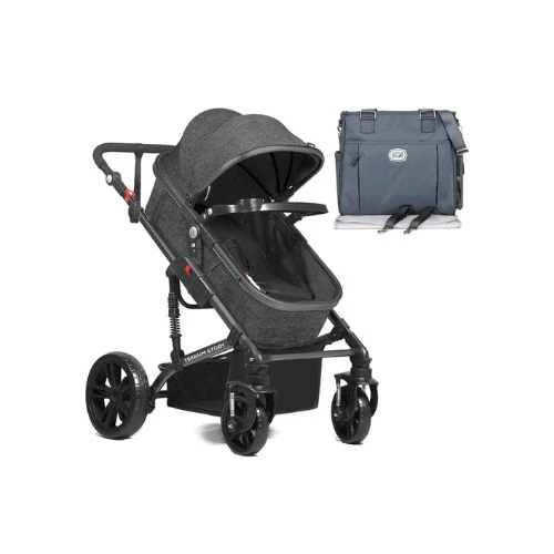 3 in 1 Pram Stroller with Diaper Bag Bundle Space Grey – Teknum