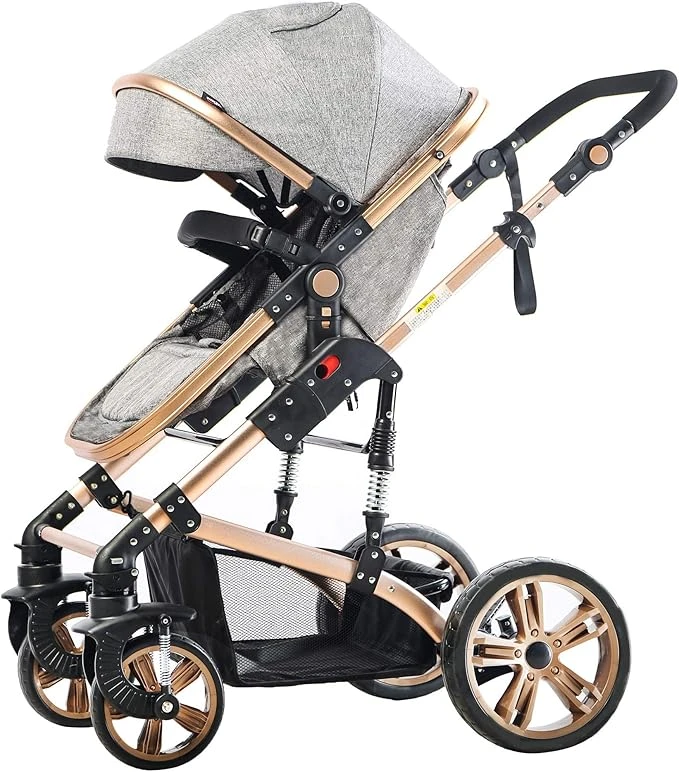 Teknum 3In1 Pram Stroller, Bassinet, Extra Wide Seat, 360° Rotating Wheels Grey