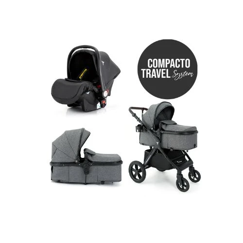 Compacto Travel System with Stroller and Car Seat - Grey-Teknum