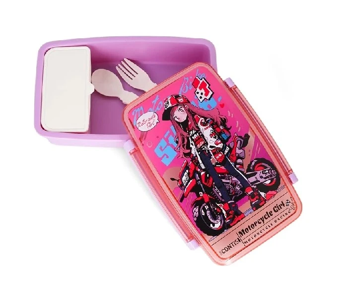 Motorbike Pink Kids Bento Lunch Box with Spoon & Fork by Nova