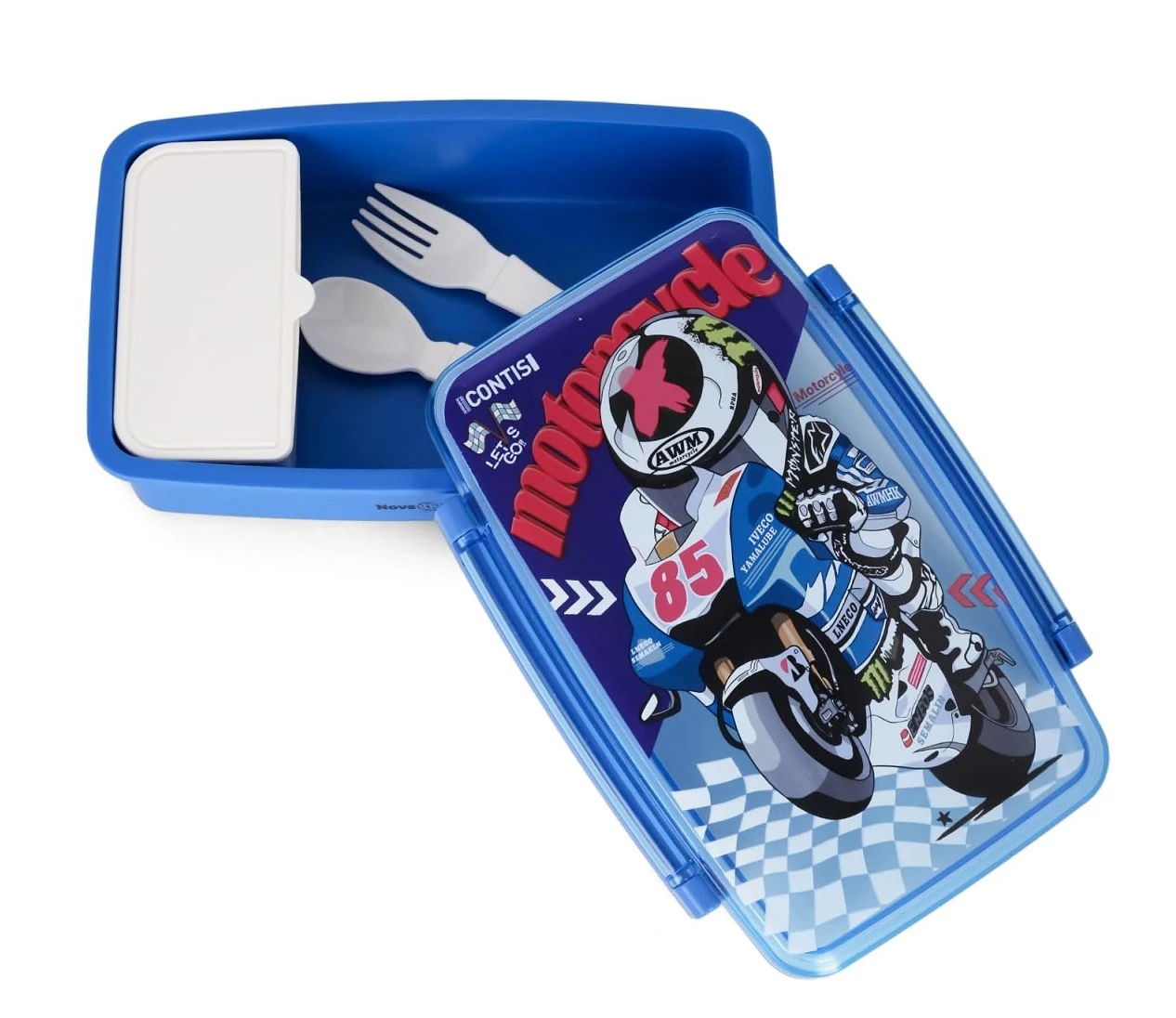 Motorbike Blue Kids Bento Lunch Box with Spoon & Fork by Nova