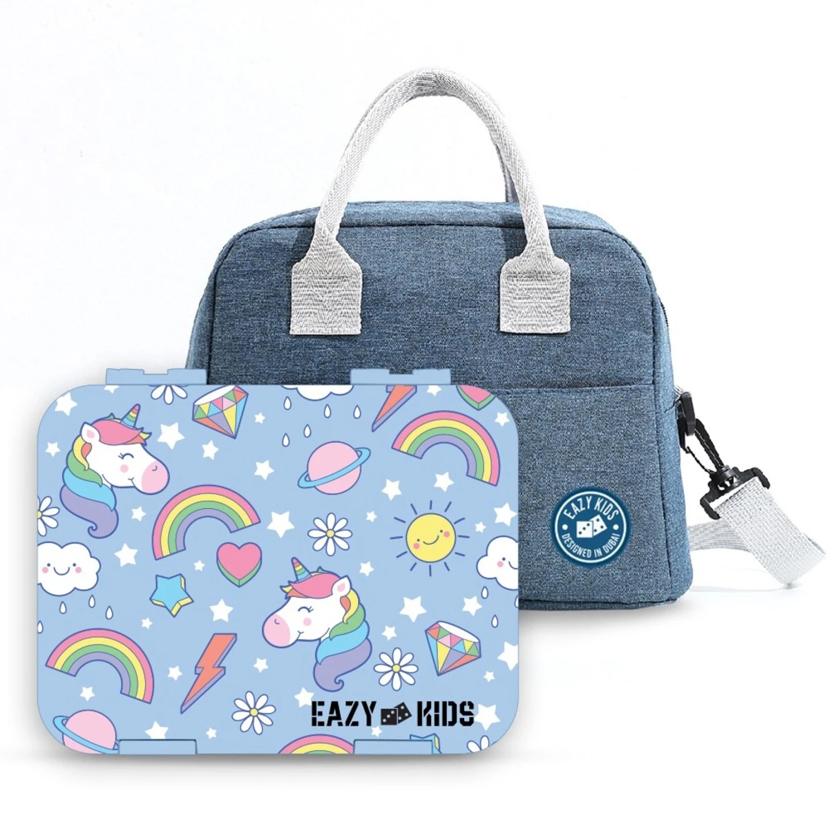 4 Compartment Bento Lunch Box - Unicorn Blue