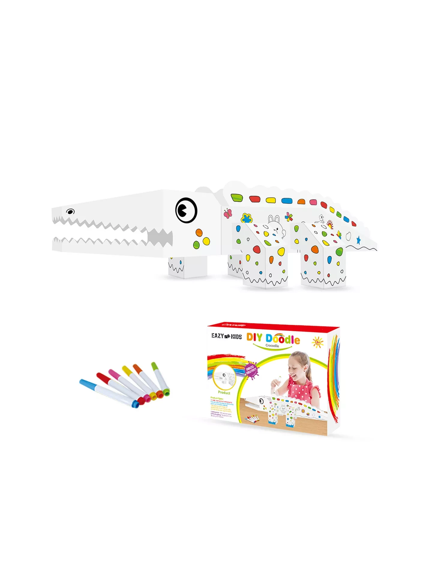 Eazy Kids - DIY Doodle Coloring Kit w/ Set of 6 Sketch Pens - Crocodile