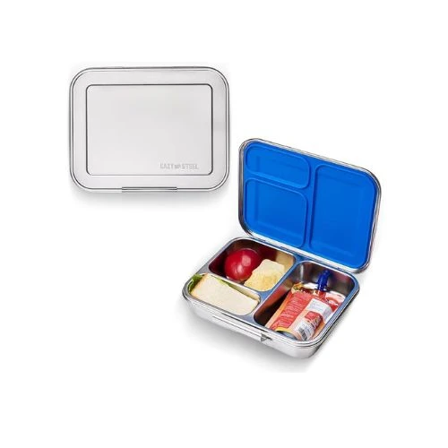3 Compartment Bento Steel Lunch Box for Kids - Blue