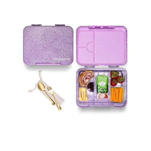 6 & 4 Compartment Eazy Kids Bento Lunch Box - Glitter Purple