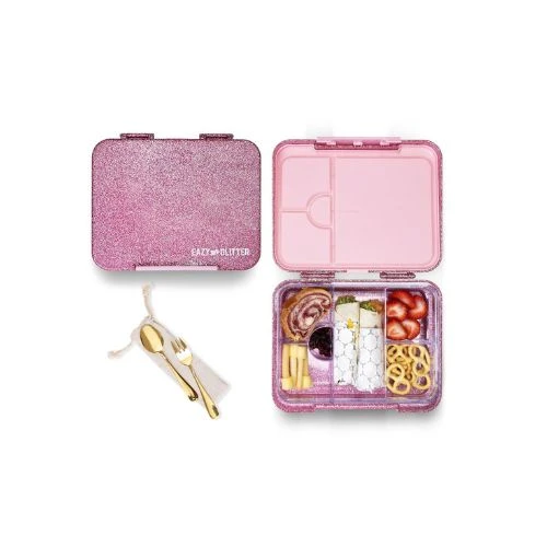 6 & 4 Compartment Eazy Kids Bento Lunch Box - Glitter Pink