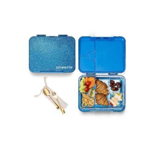 6 & 4 Compartment Bento Box - Glitter Blue, Eazy Kids
