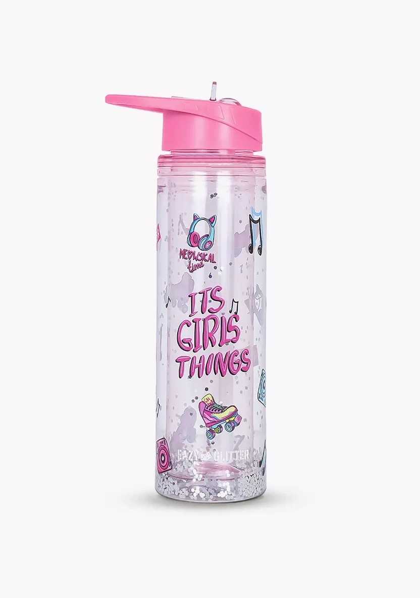Kids Tritan Double Wall Glitter 550ml Water Bottle - It's Girls Things Pink