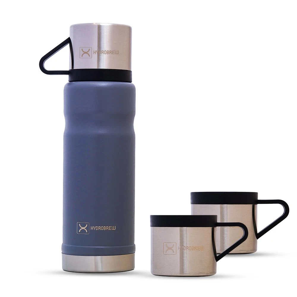 HYDROBREW Insulated 650ml Vacuum Flask w/ 2x 150ml Cup -Grey