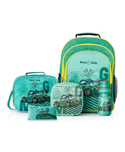 16 Inch School Bag Set of 5 - Car Racing - Green