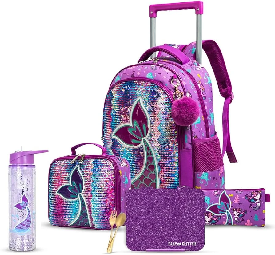 18" 5-in-1 Trolley School Bag Set | With Glitter Bento Lunch Box & 550ml Water B