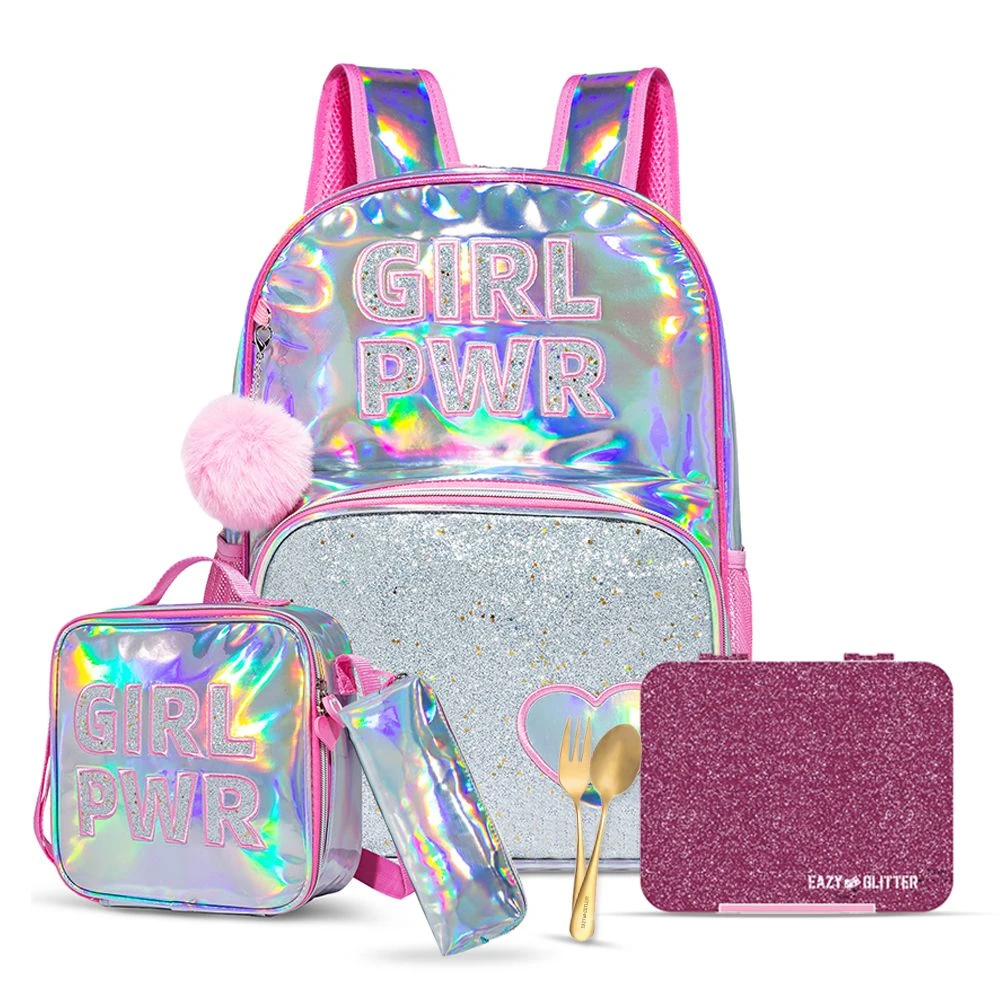 18" School Bag, Glitter Bento Box, Lunch Bag, Pencil Case, Set of 4