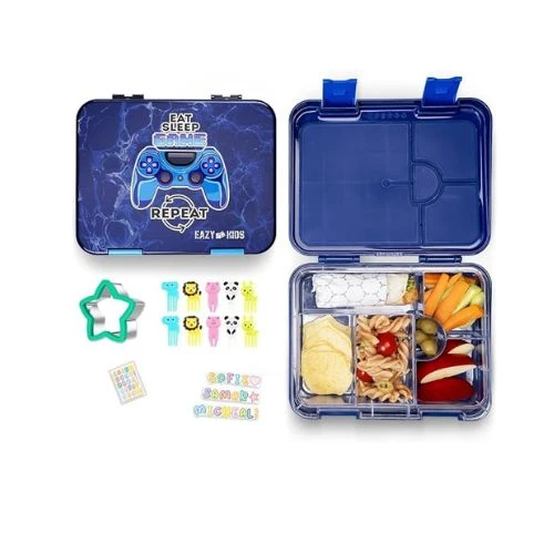 Eat Sleep Game Bento Box Set with Sandwich Cutter for Kids