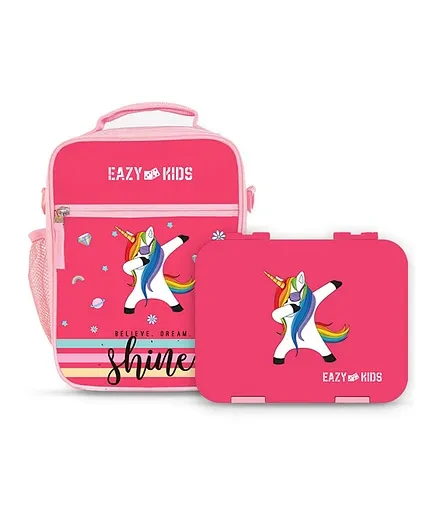Kids Unicorn 4 Compartment Bento Lunch Box w / Lunch Bag - Pink