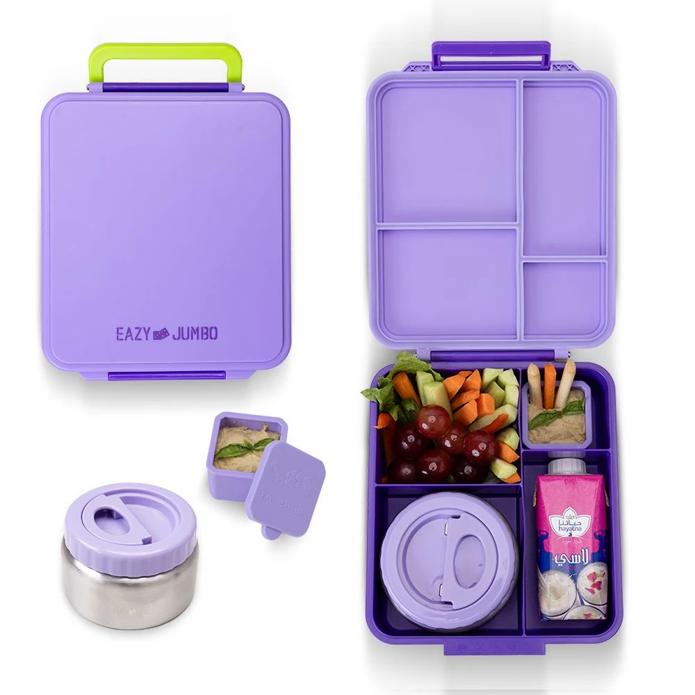 Jumbo Bento Lunch Box w/ Lunch Bag and Thermos & Dip Jar- Purple