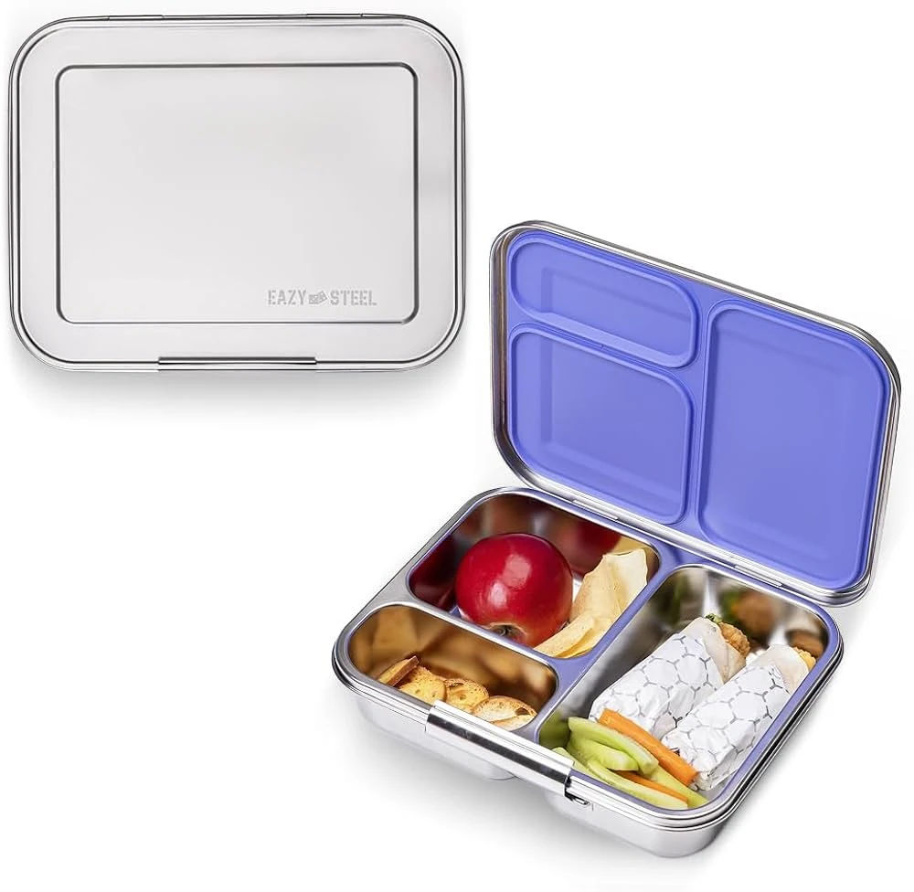 3 Compartment Bento Steel Lunch Box - Purple