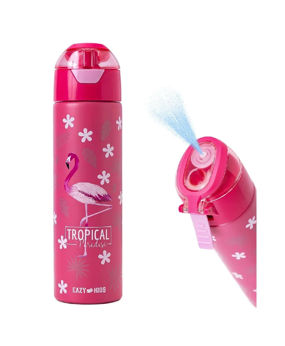 Kids Insulated SS Water Bottle with Spray Tropical, 640ml