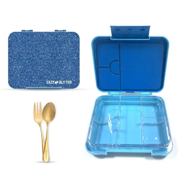 6 & 4 Convertible Bento Lunch Box w/ Lunch Bag and Spoon Fork Set - Gl