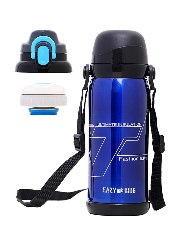 Double Wall Insulated School Water Bottle with Strap - Blue, 800ml