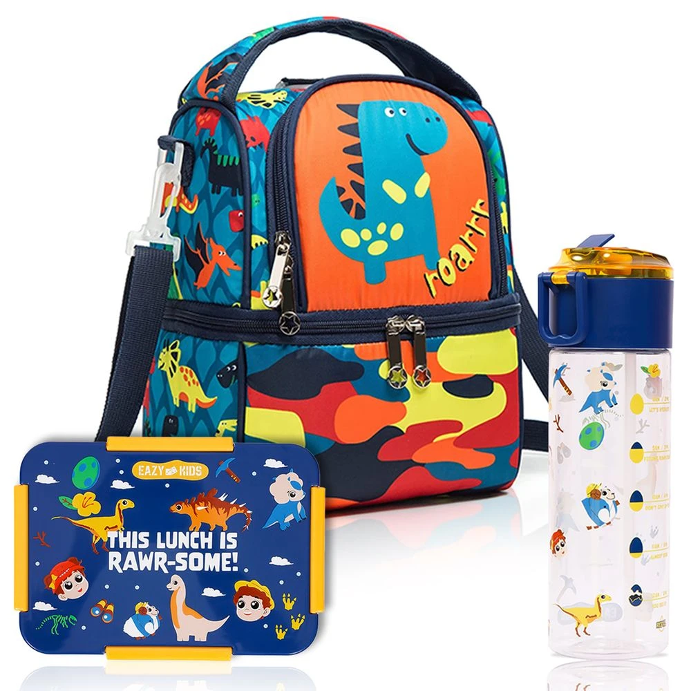 Kids Lunch Bag and Activity Backpack Set of 3 Dinosaur - Blue