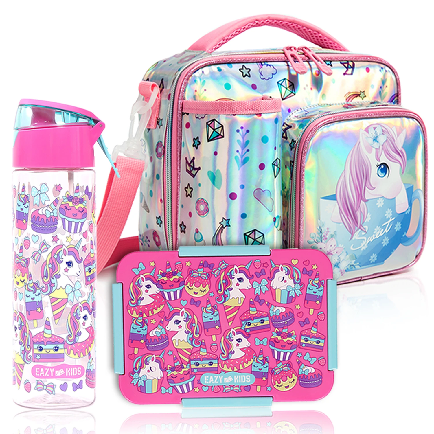 Kids Lunch Bag Set of 3 Unicorn - Pink
