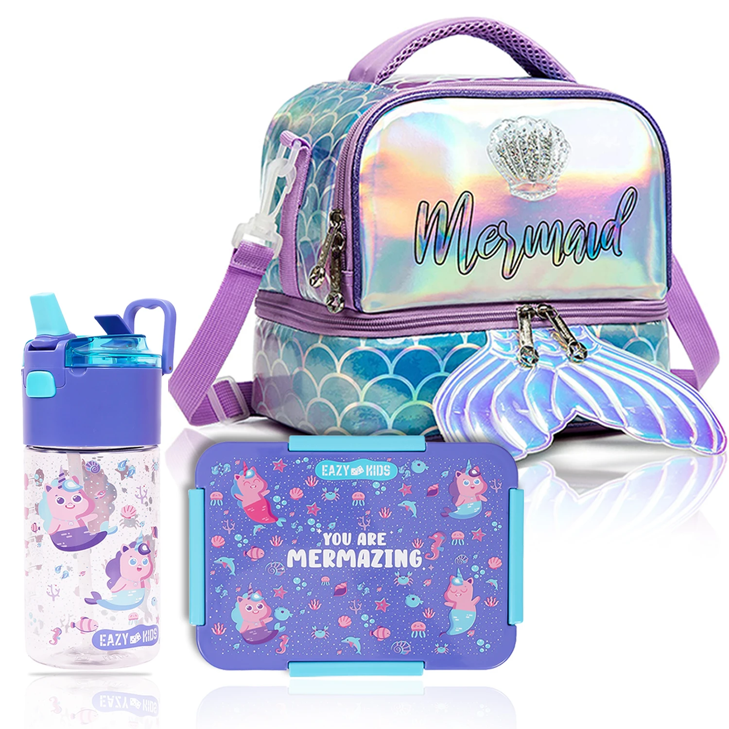 Kids Lunch Bag Set of 3 Mermaid - Purple