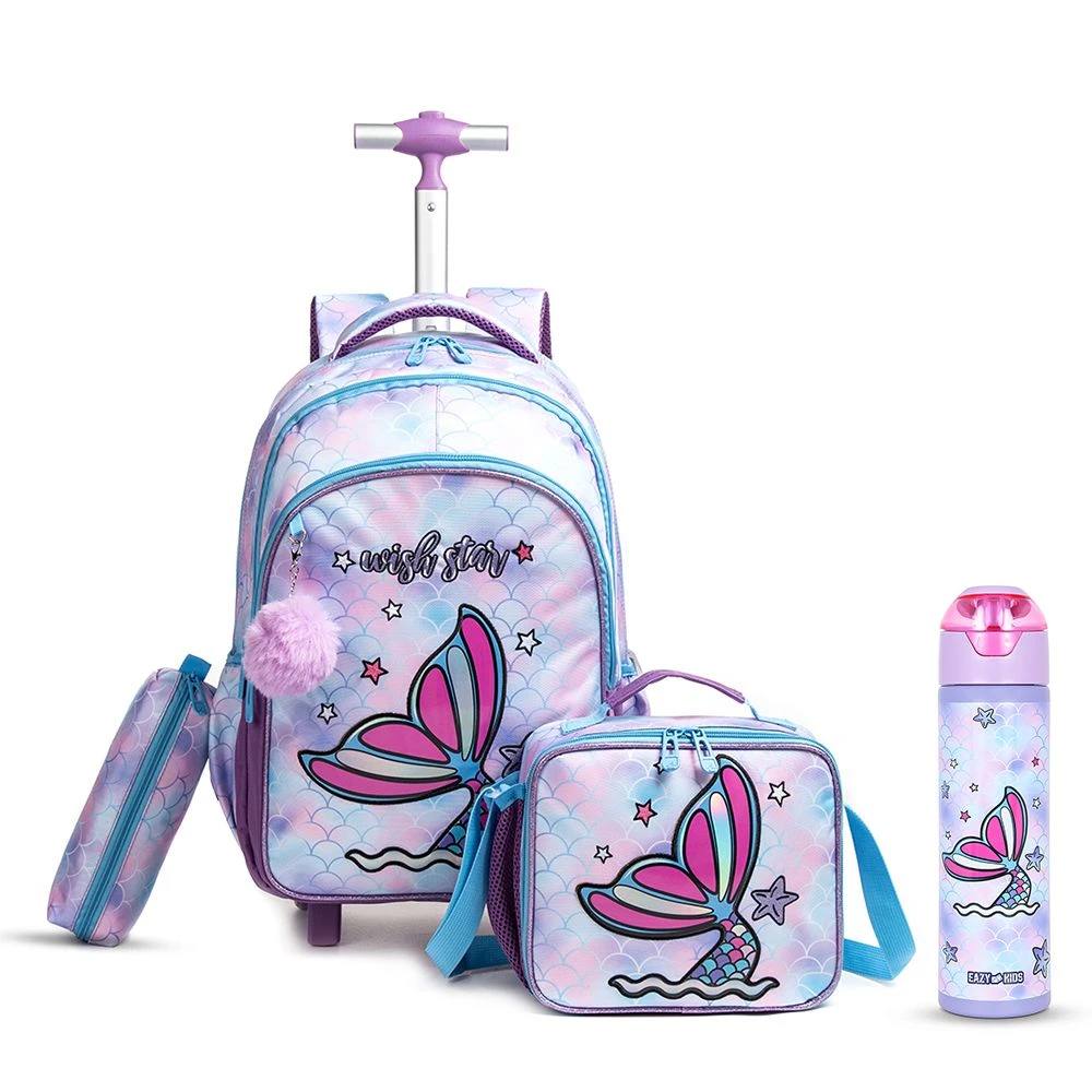 18Inch Set of 4 Trolley School Bag with Tritan 420ml Water Bottle, Lunch bags